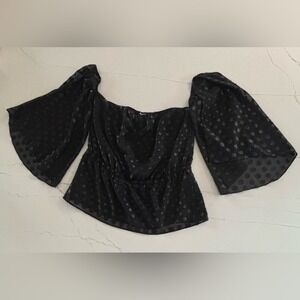 EXPRESS Black Off The Shoulder‎ Bell Sleeve Burnout Dot Mesh Peplum Top L